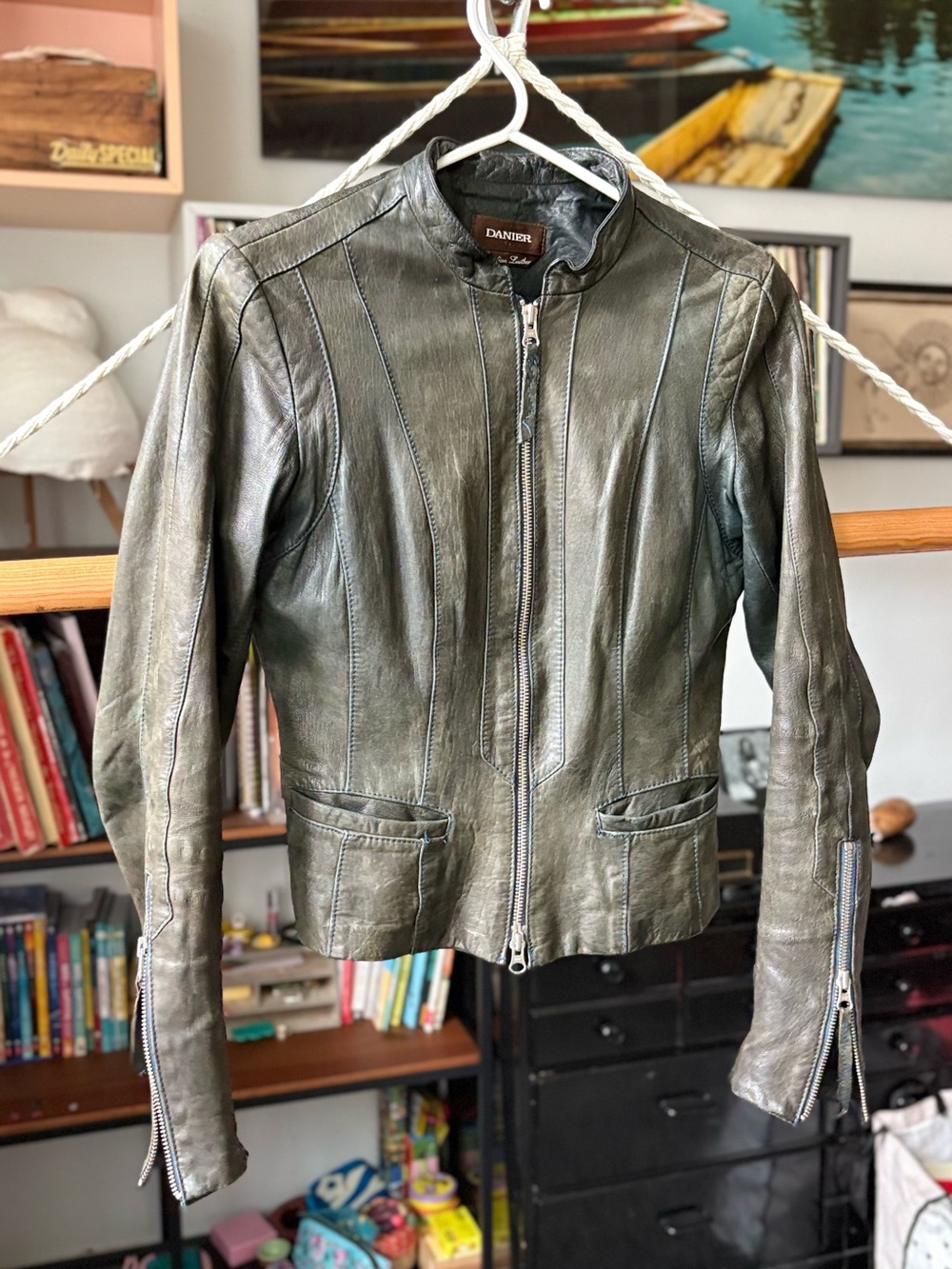 Danier Olive Leather Moto Jacket - Picture 1 of 4